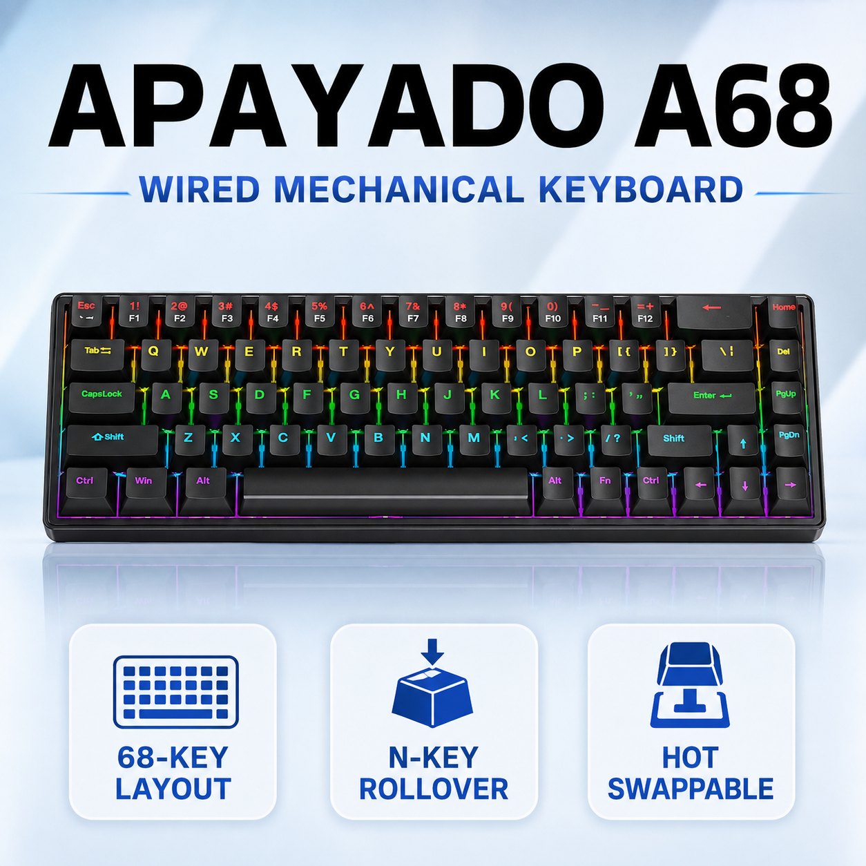 APAYADO A68 Wired Mechanical K - Gaming Keyboard Blue Switches recension och pris